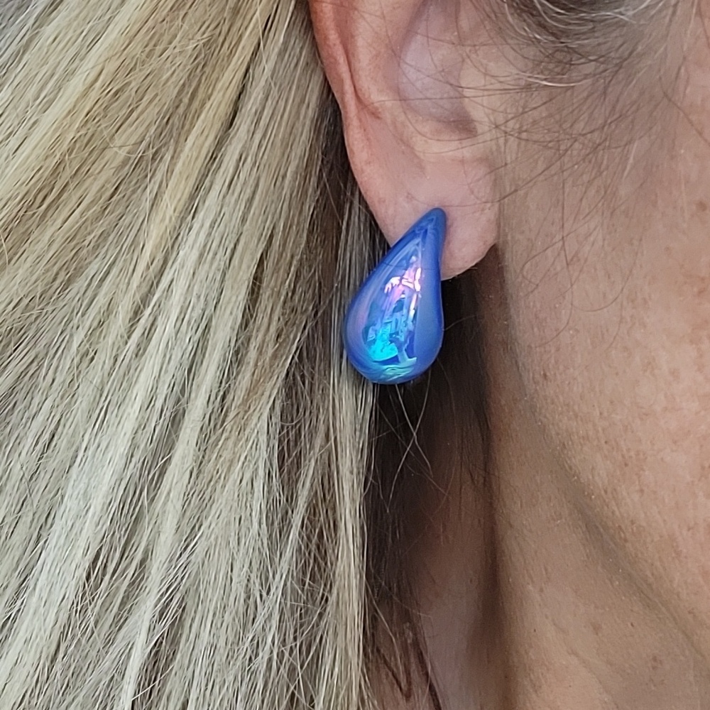RAINBOW SHIMMER SHIFT BLUE TEARDROP EARRINGS